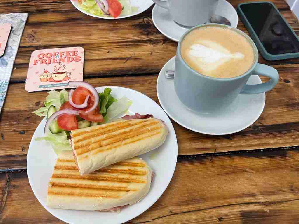 Ham & Cheese panini and a vanilla latte at Lucy's Little Bakehouse