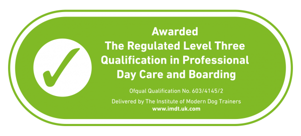 Level three qualification in professional day care and boarding delivered by Institute of Modern dog trainers badge
