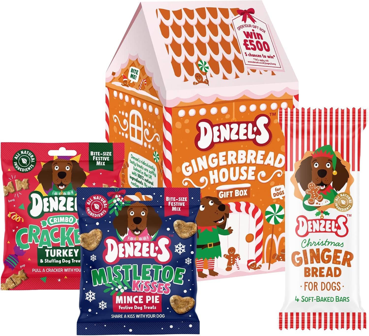 Denzel's gingerbread house Christmas dog treats gift box