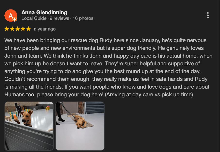 5 star Google review from Anna Glendinning