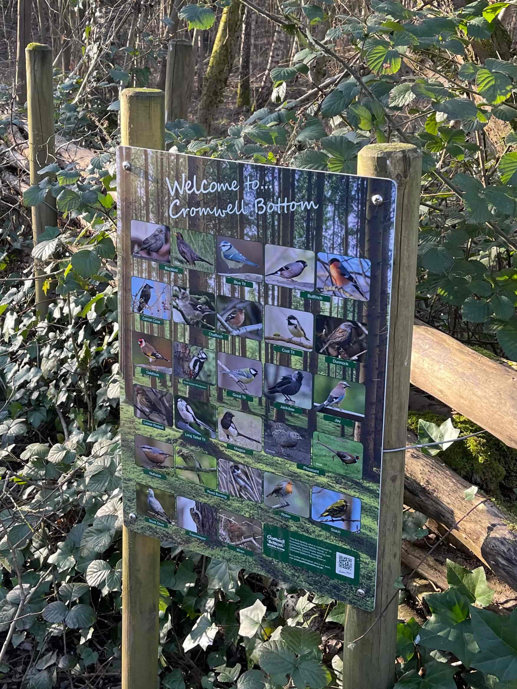 Welcome to Cromwell bottom sign showing birds seen